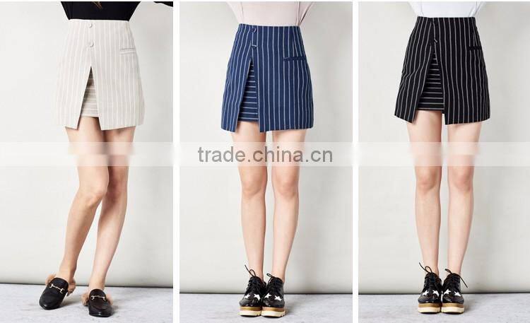 Split design slim fit stripe pattern ladies formal office skirt wear women pictures of a-line skirt