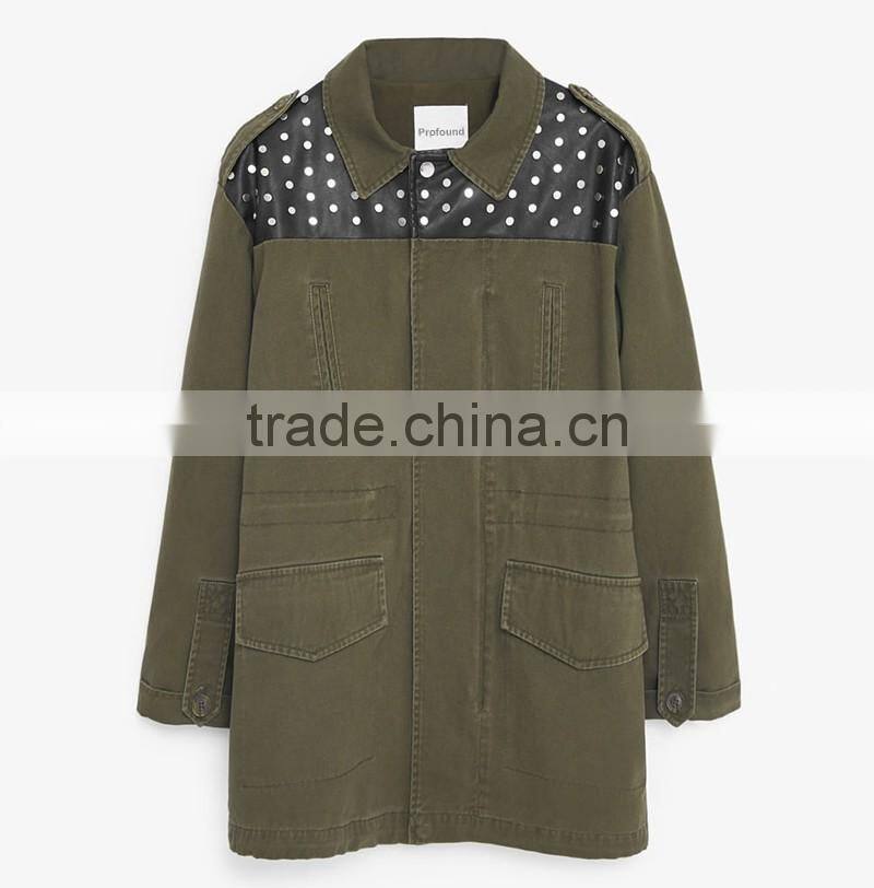 Fashion contrast panel custom women leather jacket wholesale