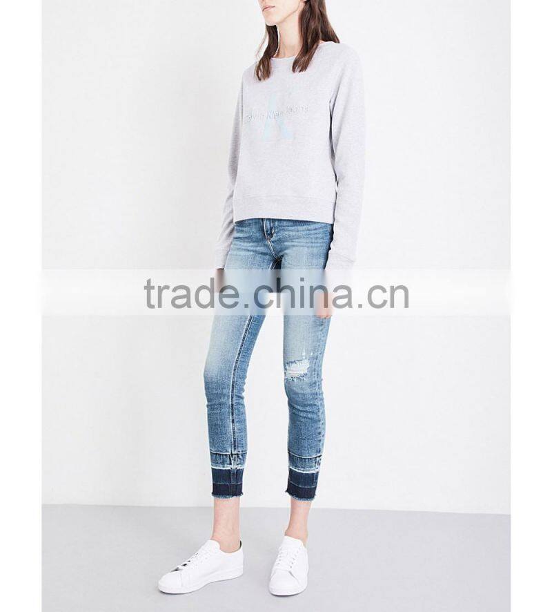 Wholesale Women Relaxed Round Neck Dropped Shoulders Long Sleeves Oversized Cotton Jersey Sweatshirt(DQE0169T)