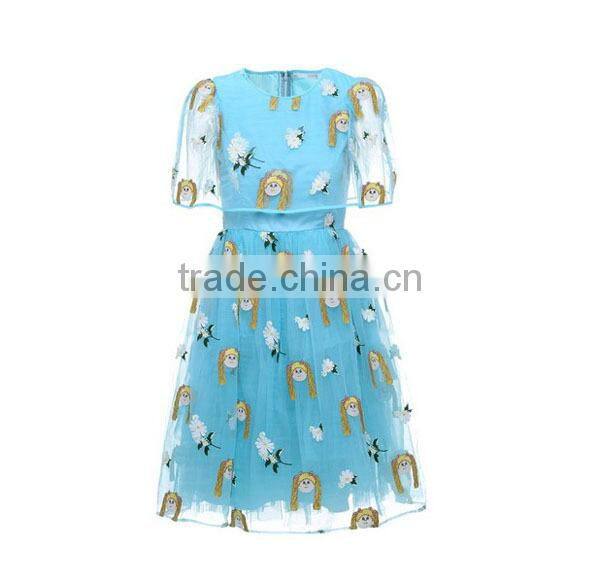 Simple Korean fashion girls' loose fit cartoon embroidered lace famous garments