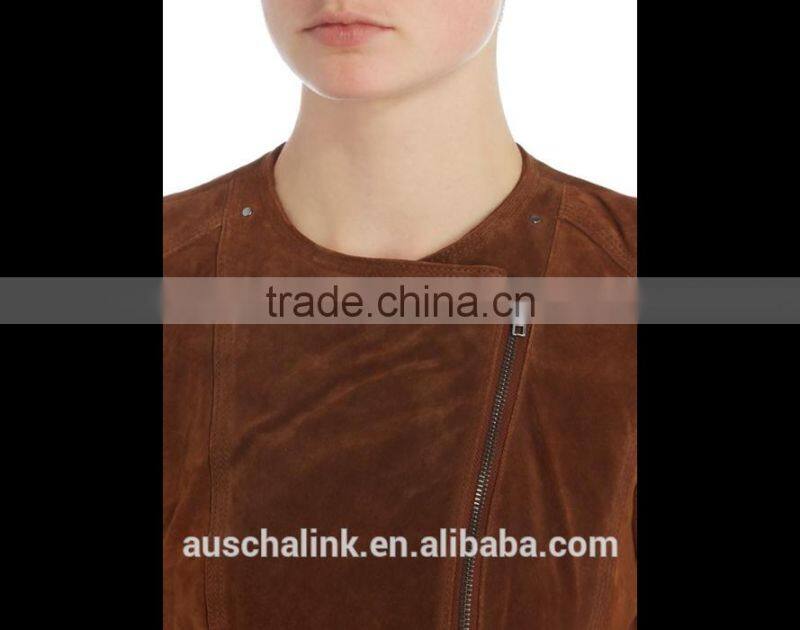 new arrival high qualiy lady winter long sleeve brown suede jacket