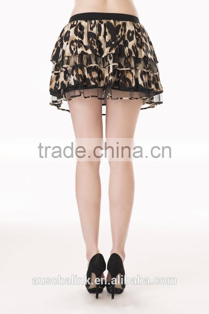 2016 new arrival women fashion leopard layered skirt factory price