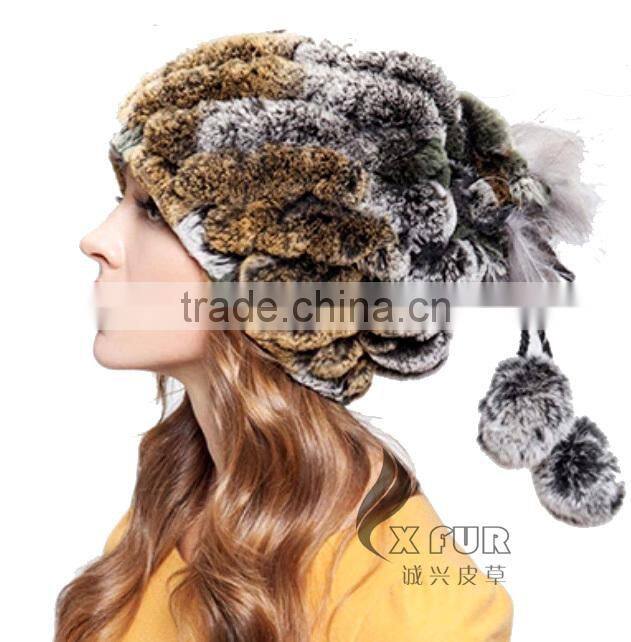 CX-C-68B New Products Wholesale Lady Winter Hat Rex Rabbit Knitted Hat / Snood