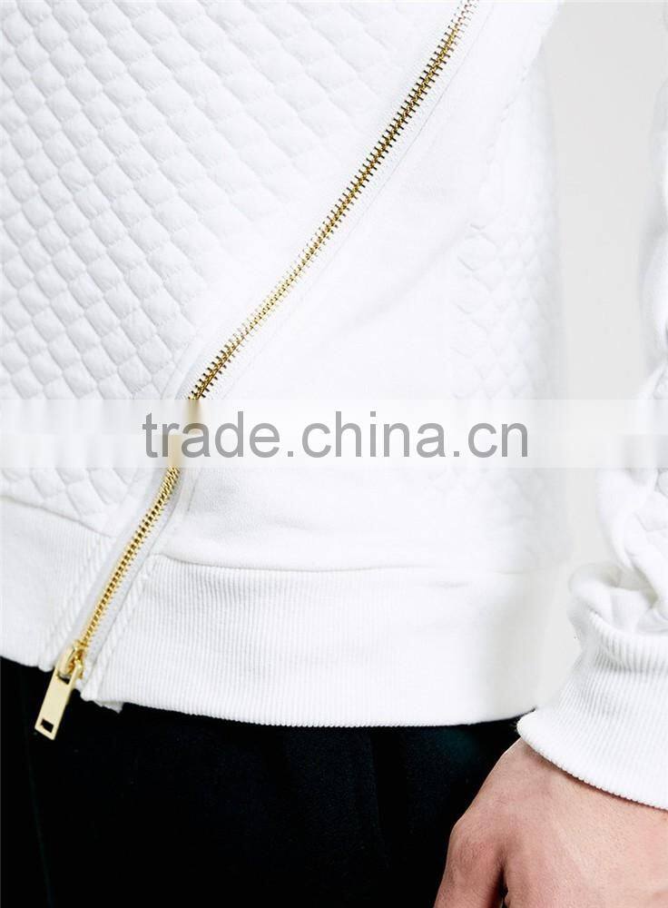 Fashion mens sweatshirt blank white side zipper sweatshirt blank two sided zipper
