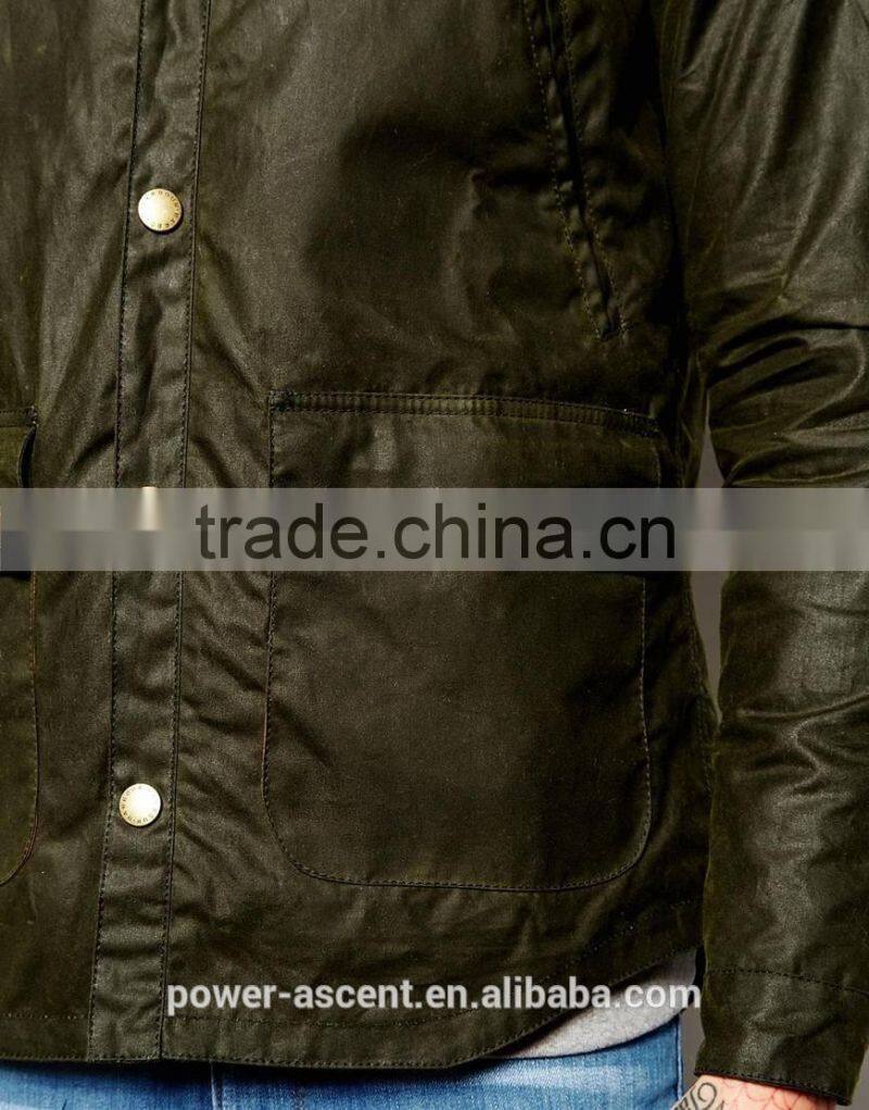 2016 men's green leather cotton Wax Jacket Slim Fit