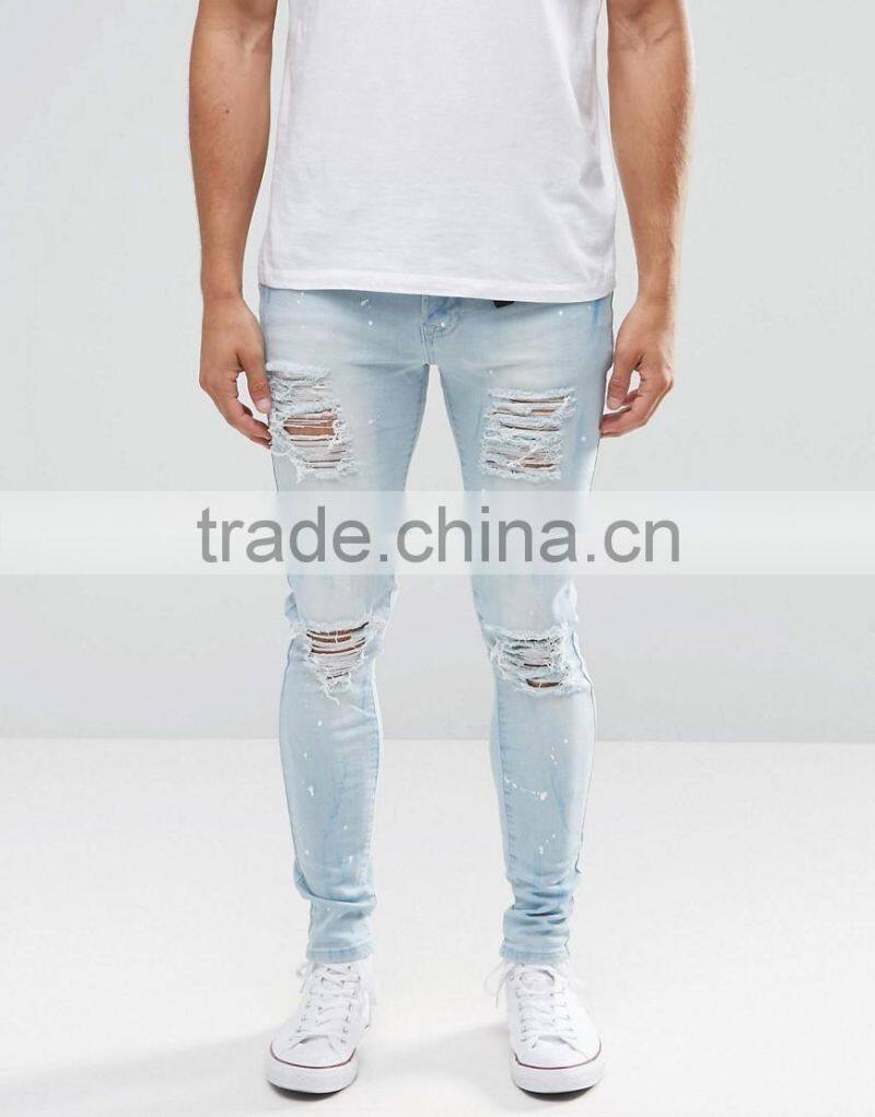 Wholesale New Mans Fashion London Rip Light Blue Jeans Trousers