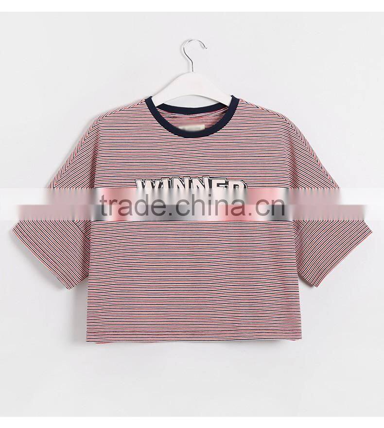 latest new model shirts crop tops women wholesale women striped t shirt