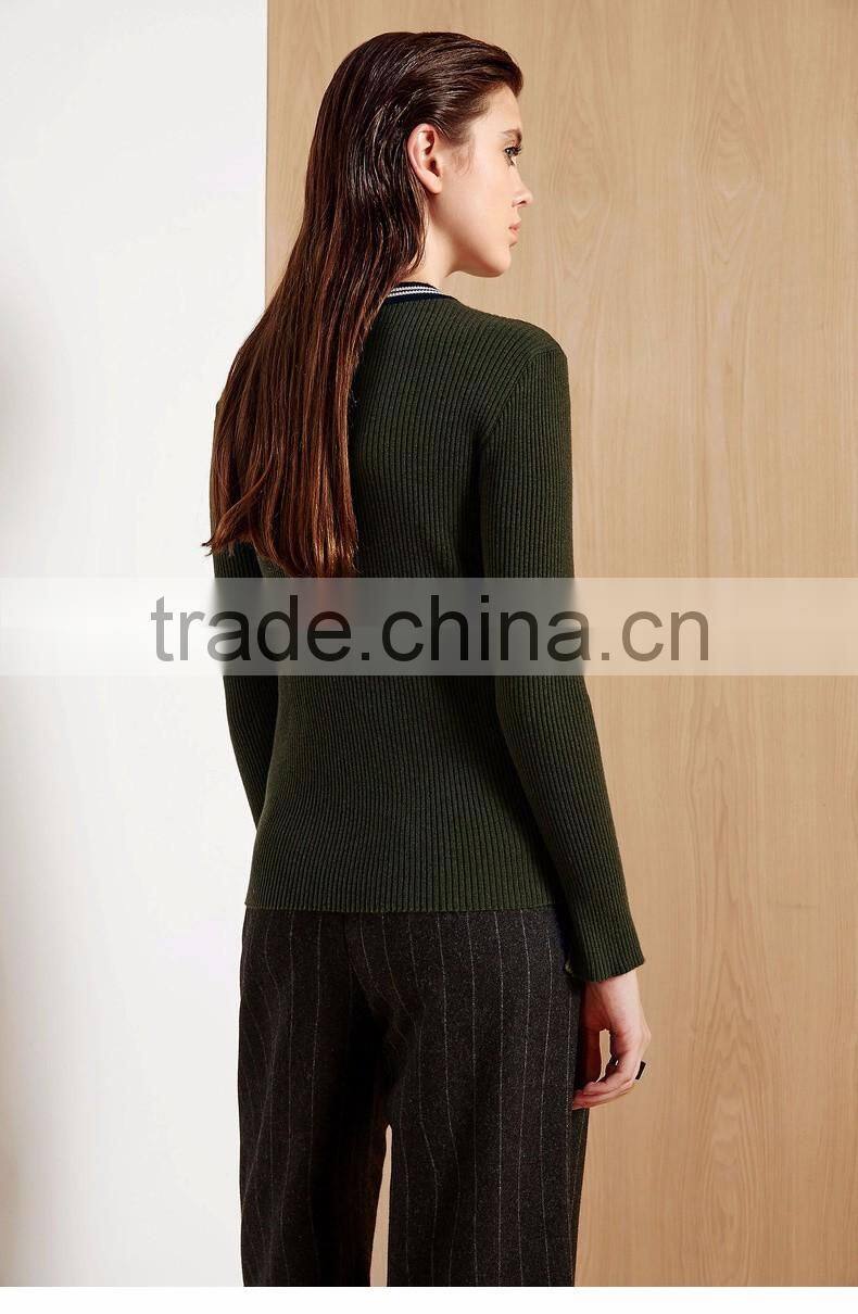 Green color women sweater 2017 fashion round-neck pullover sweater