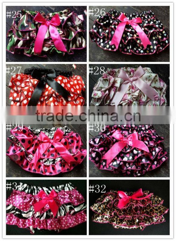 cute satin baby bloomer with ruffle diaper cover kids bloomer with bow