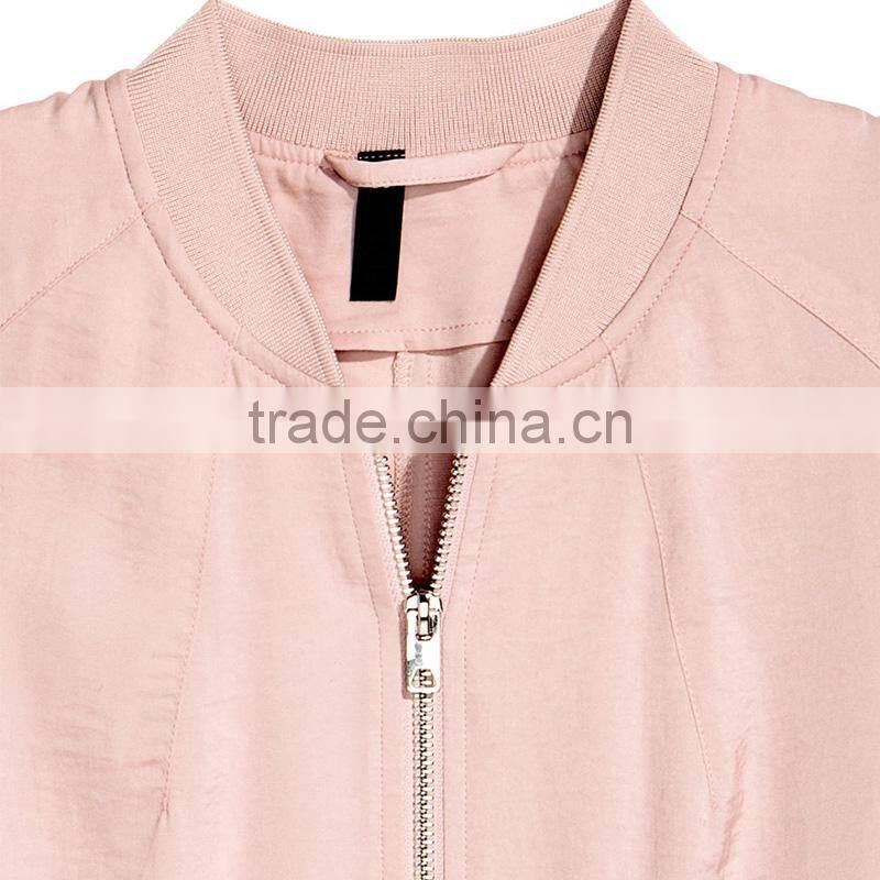 Khaki green soft ribbed collar zip bomber jacket womens thin coats and jackets