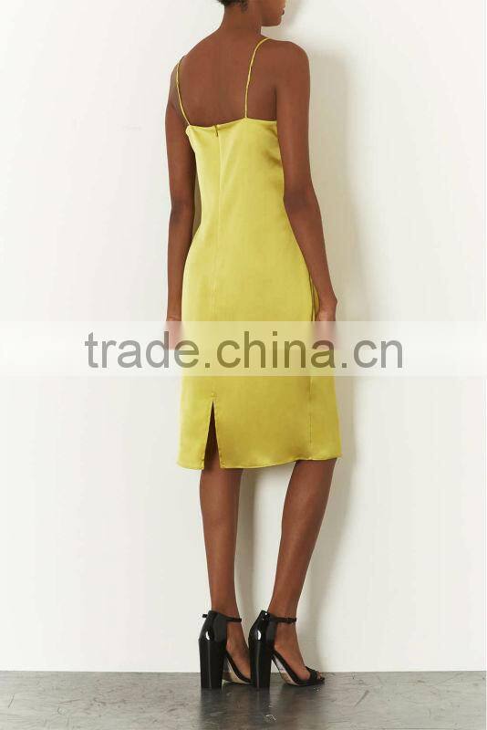 doublju wholesale clothing high quality satin pure yellow tank top