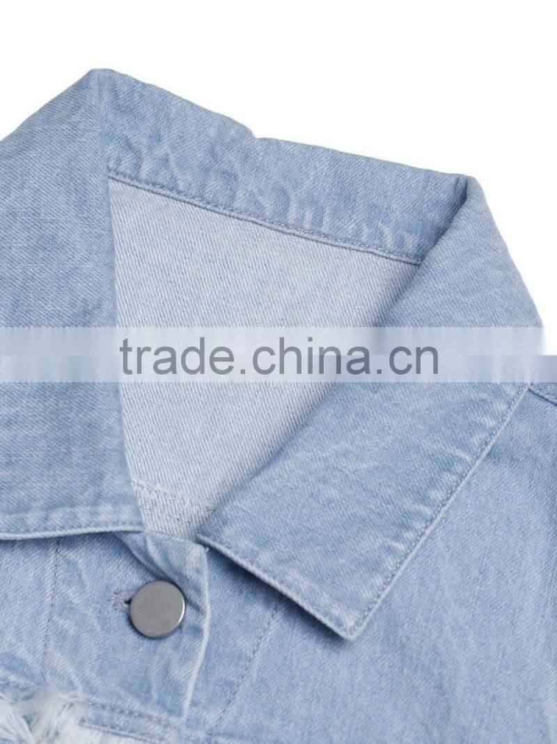 Ladies Button-up 100% cotton washed distressed jeans vest