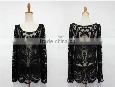 Summer Gouhua openwork lace blouse lace openwork short blouse female temperament lace blouse