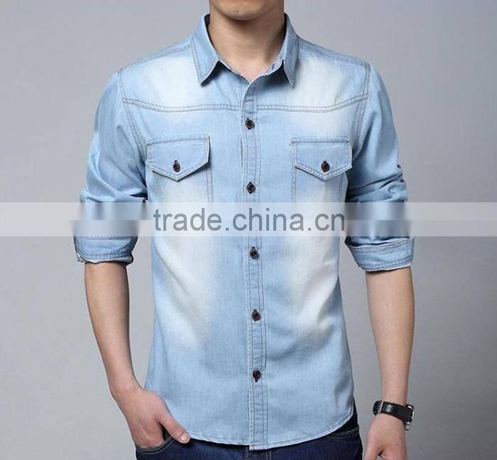 2016 new fashion men's denim casual shirt