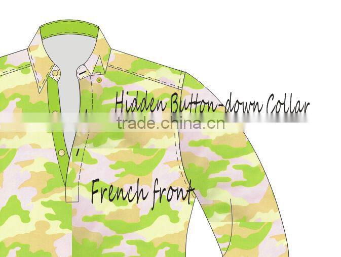 Designer custom half placket camo shirt