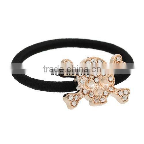 Black CCB Halloween Skull Rhinestone Girl Hair Elastic Band Ponytail Holder Hairband 18cm