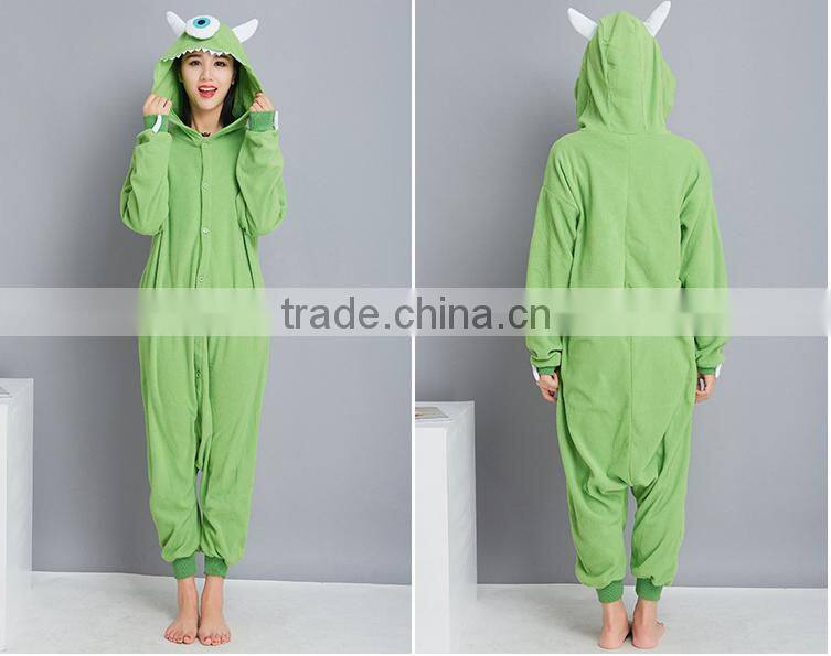 Green animal design soft flannel fleece adult onesie women travel