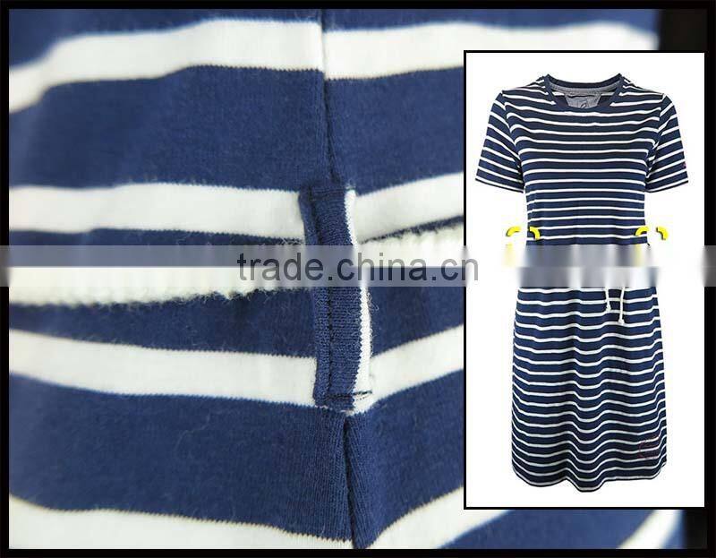 T092-1669N 95% cotton 5% elastane t shirt Short Sleeve Long T shirt Dress With Stripe Print