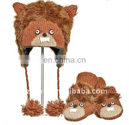 fashional pretty soft warm cozy elegant popular knit animal hat glove