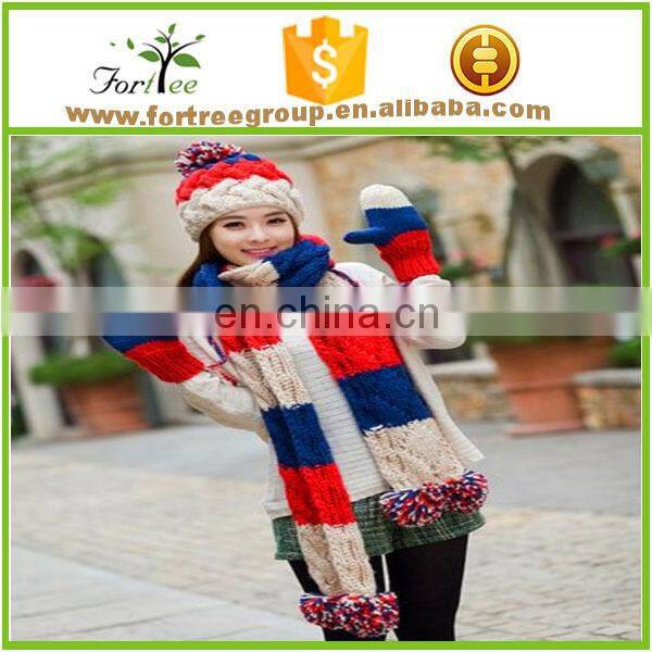 cold weather hat winter classic warm acrylic knitted beanie hat scarf gloves three piece set