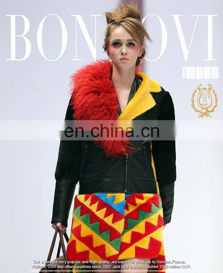 Charm Style Sheep Shearing Fur Jacket Wonderful Design Merino Sheep Fur Overcoat Ladies Winter Multicolor Fur And Leather Coat