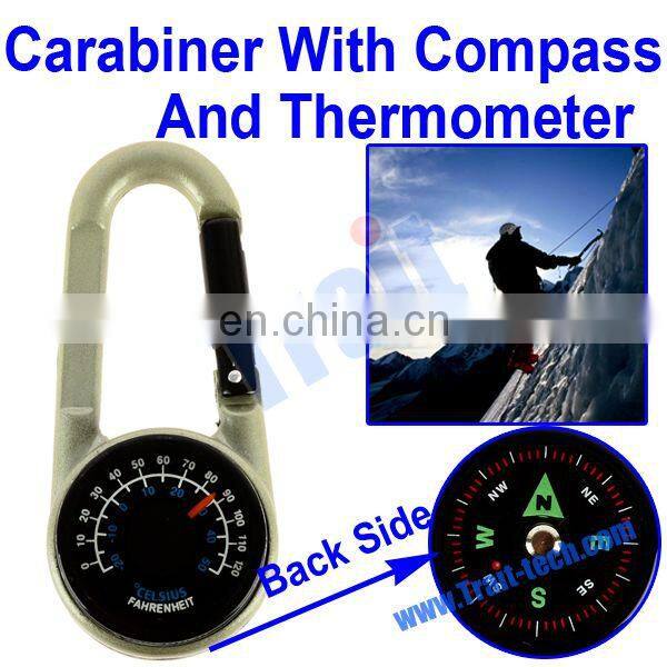 Carabiner With Compass And Thermometer For Camping And Hiking (Silver)