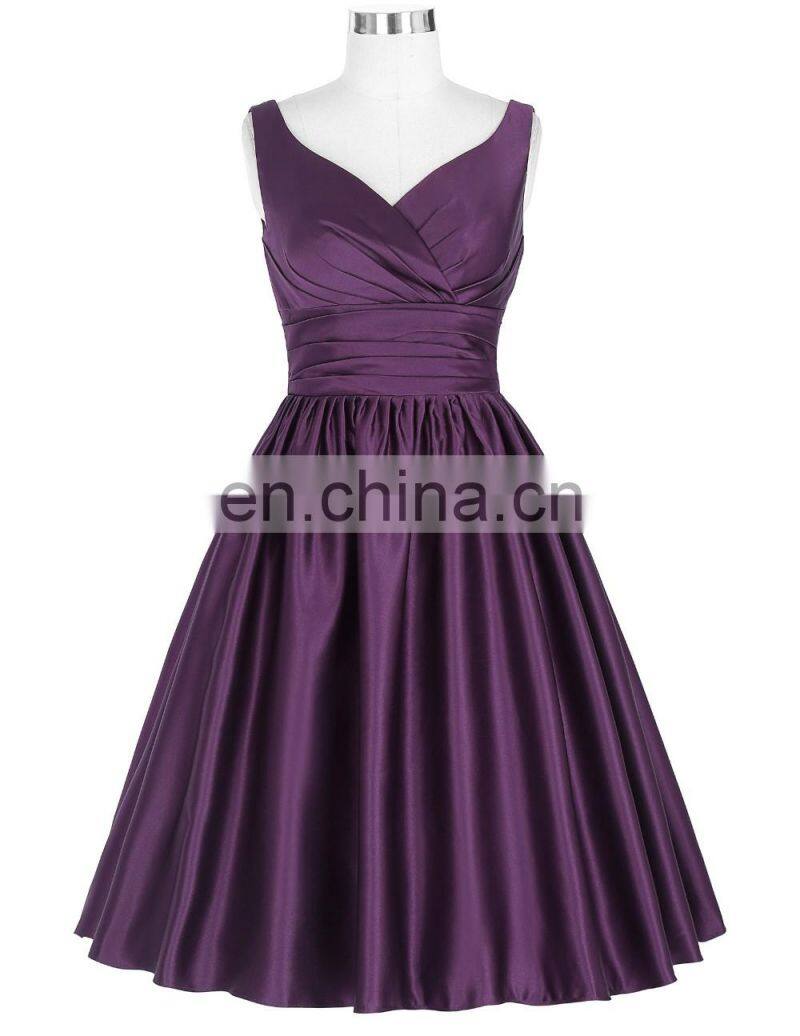 Grace Karin Sleeveless V-Neck Satin Purple Color Homecoming Dress Short Prom Party Dress 8 Size US 2~16 GK000126-2