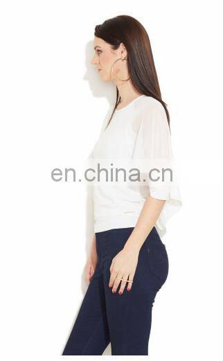 2015 White Top With Smocking And Tie-up women blue floral print tie-up top