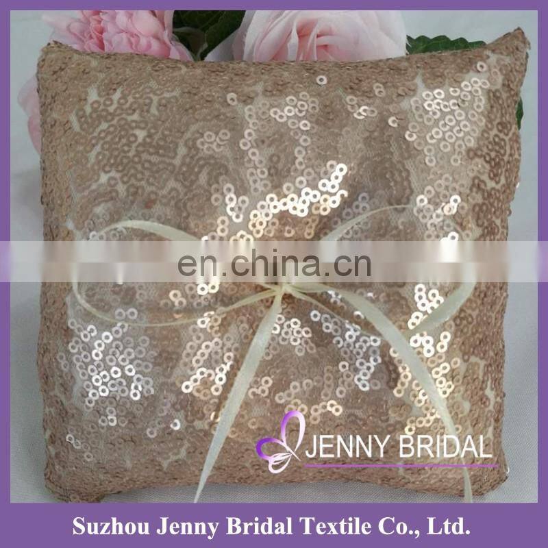 RP02 bride and groom personalized champagne sequin ring cushion wedding ring pillow
