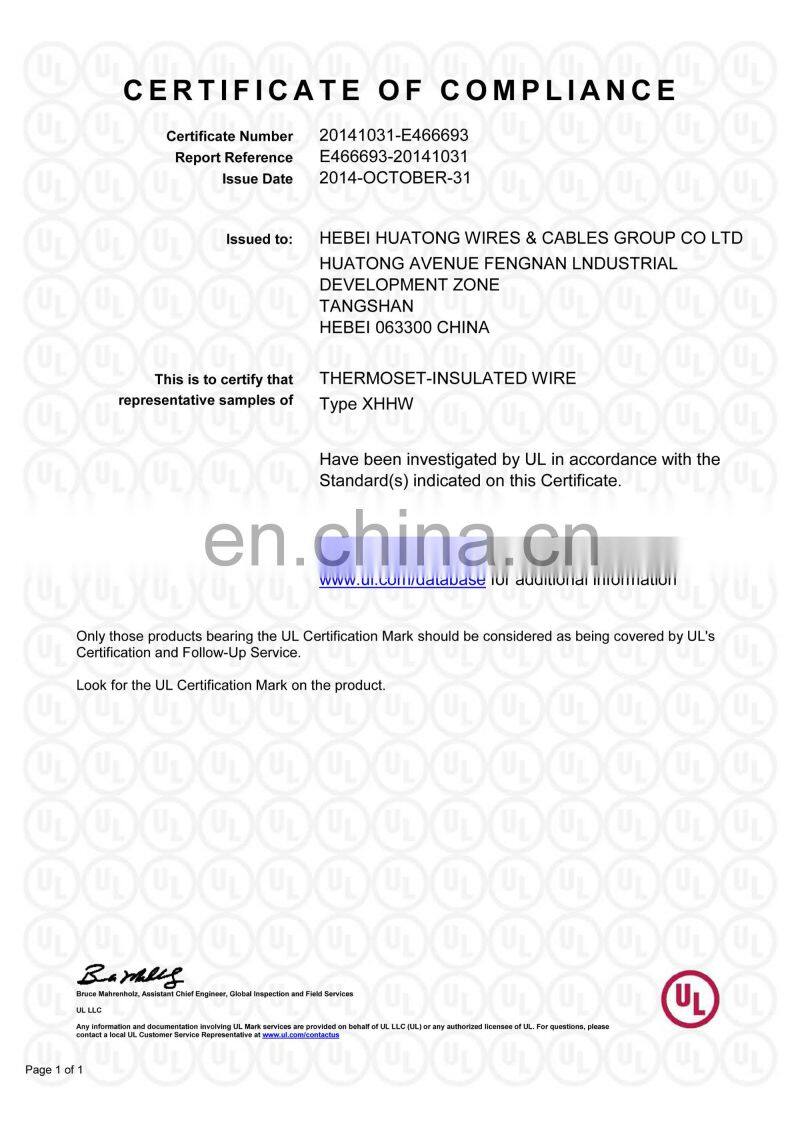 UL standard high quality stranded or solid conductor XLPE insulation type XHHW-2 wire