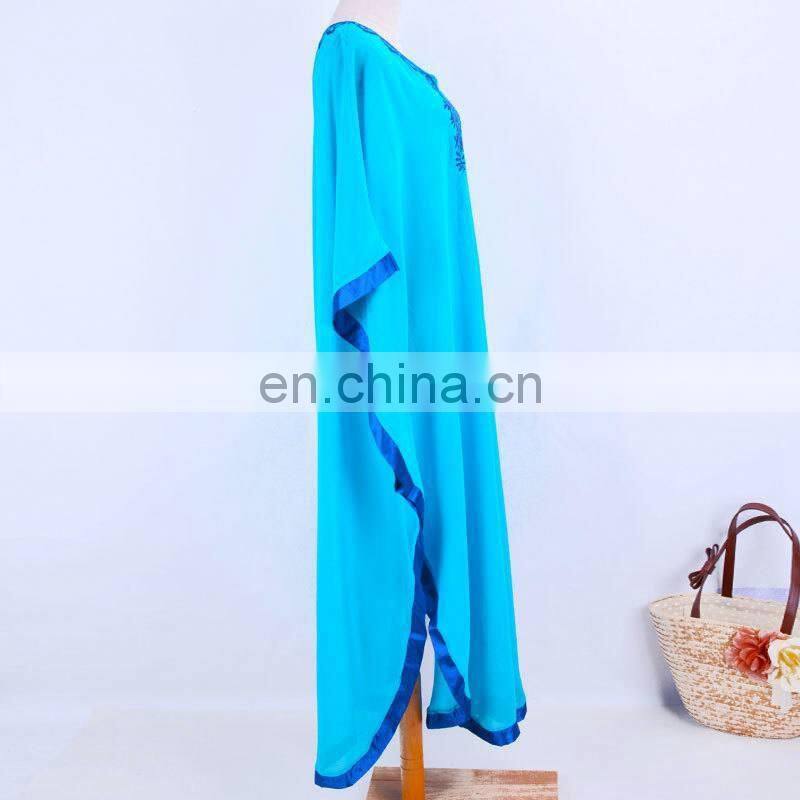 New Plus size Embroidery Chiffon Beach Cover up Long Beach Dress kaftan beach Pareo Ropa de Playa Mujer Womens Beachwear