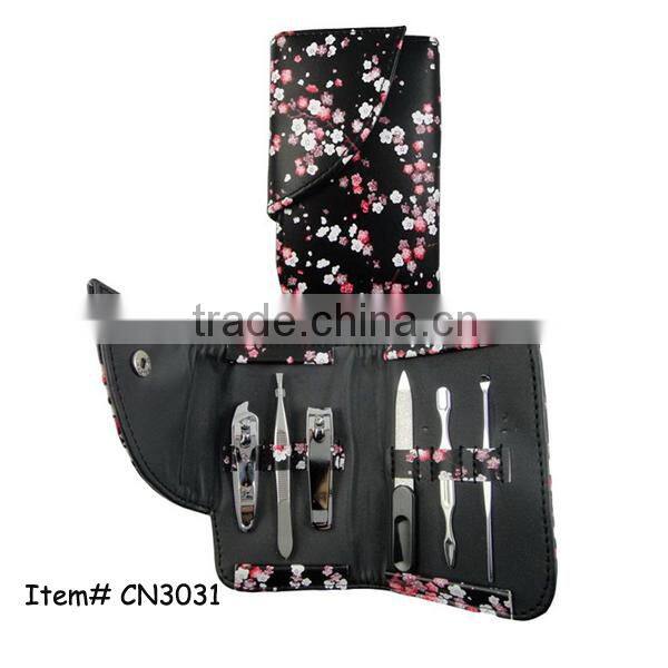 6pcs flower design PU pouch manicure set fashion manicure set