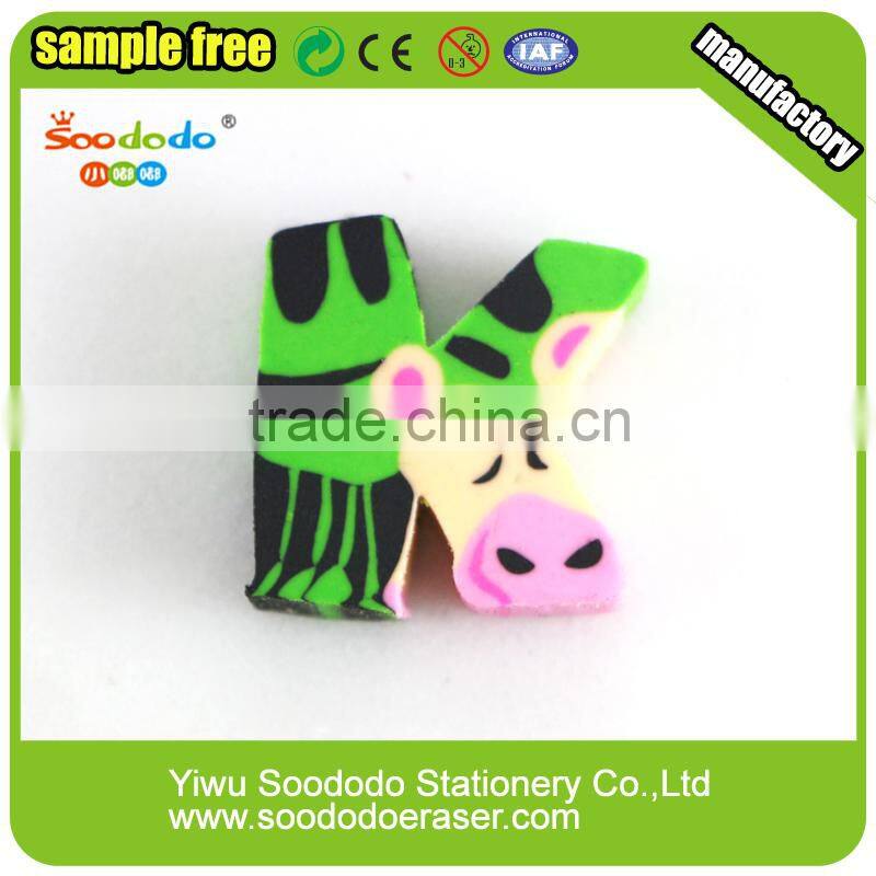 Cute Extruded rubber erasers animal letter eraser