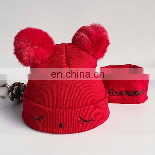 Wholesale Knitted Baby Hat With Pompoms And Neck Warmer