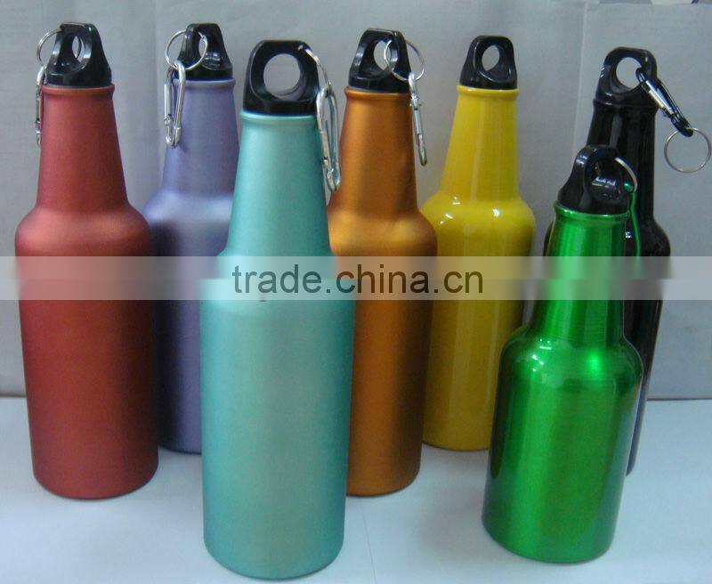 500ml aluminum beer shape sport water bottle with heat transfer logo and carabiner lid