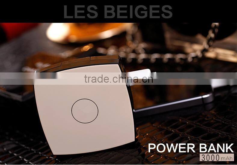 2016 fashion 3000mah Channel power bank mirror travel charger
