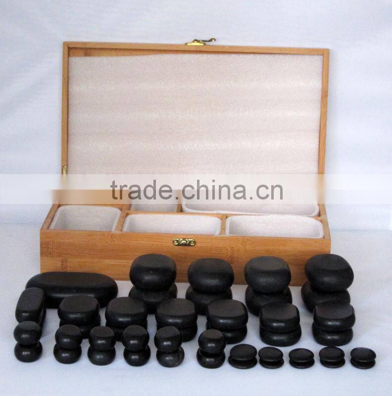Natural 20pcs hot stone massage in wooden box