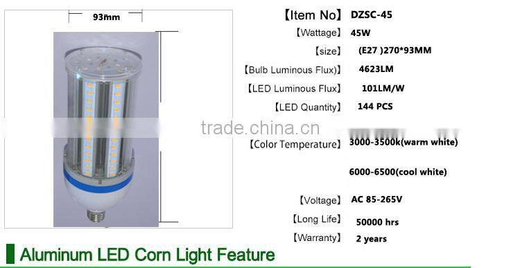 220V 45W LED Light corn bulb E27 60LED White/warm white led corn lamp