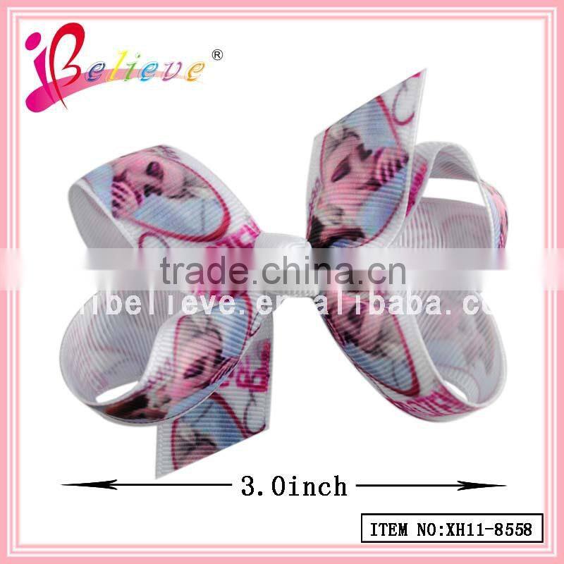 April new arrival frozen hair bow alligator clip,3 inch ribbon bow print frozen ribbon