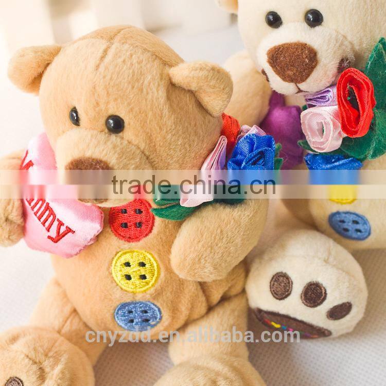 Plush Bear Toy Holding Heart and Flowers / Plush Bear Toy Sitting High 12cm/Soft Stuffed Bear Holding Heart Embroided Mummy