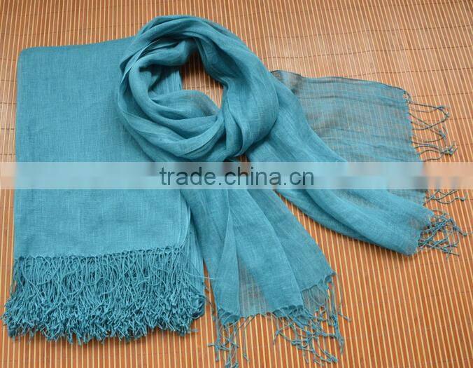 Wholesale Korean Japan Fashion Women Solid Color Plain Tassel France Linen Scarf Shawl