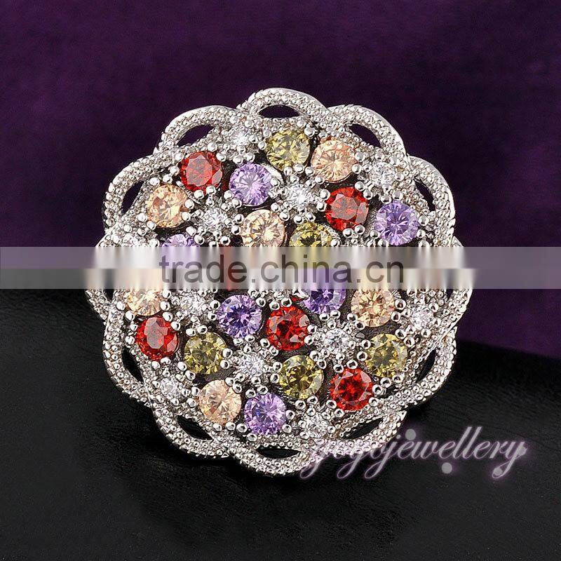 Different colors stone ladies flower shape gold ring design