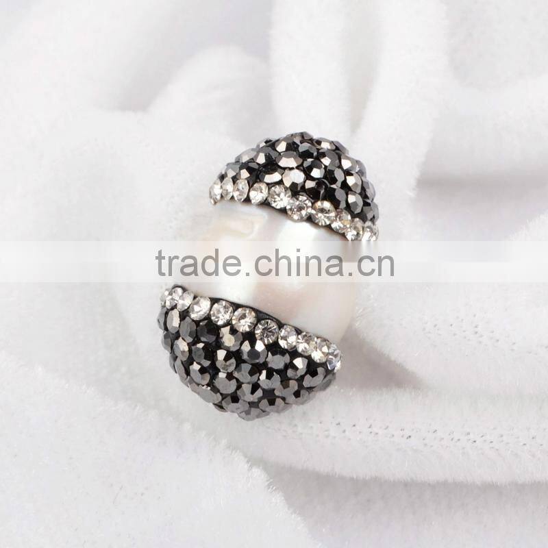 Wholesale natural freshwater pearl beads with rhine stone paved, freshwater pearl jewelry