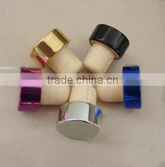 Goog quality high output blue cork stopper with metal cap for wine bottle