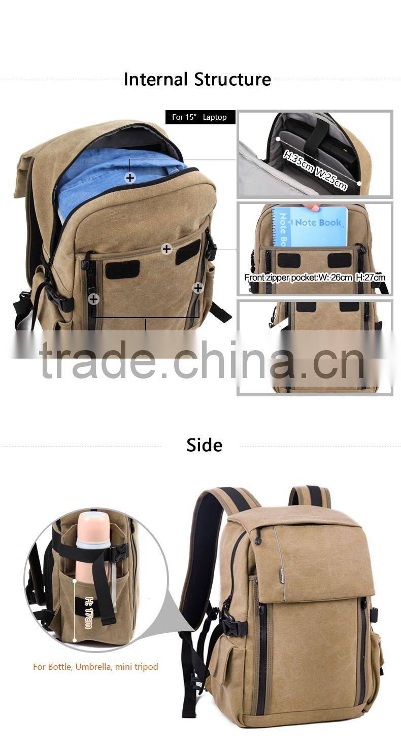High Quality Durable Canvas Backpack Army Green Rucksack Bag for Camera Laptop