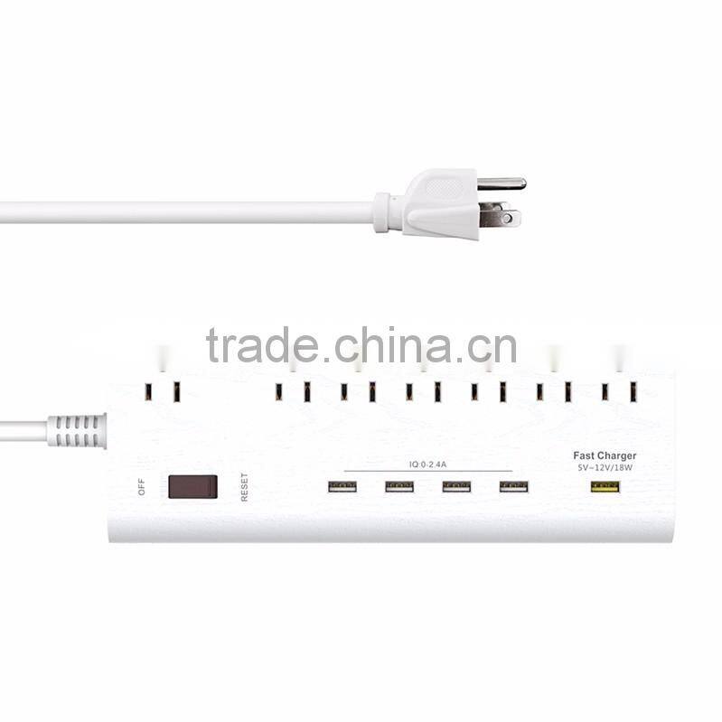 New item 7 way 5 smart usb charger multiple plug power socket with switch and us extension cord