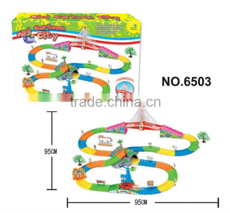 Plastic toy B/O railcar with music and light/ railway toy set 6503