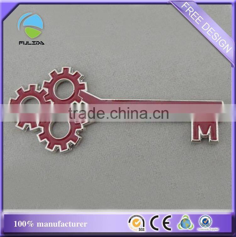 custom key shaped metal red enamel promotional pin badge