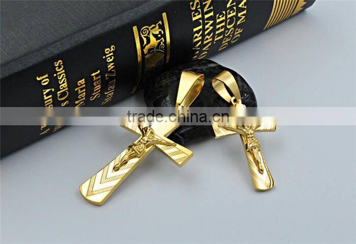 China wholesale JCN0330 stainless steel gold Jesus cross necklace pendant