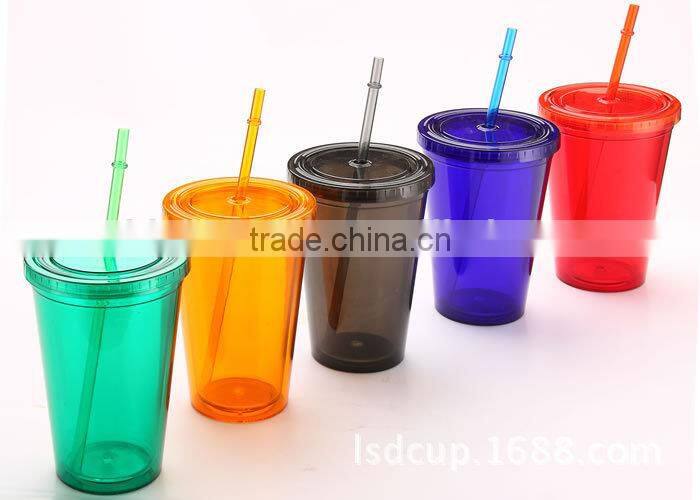 Double wall plastic drinking bottle, ,straw drinking bottle, clear plastic bottle
